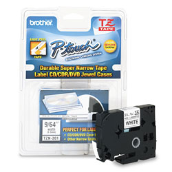 Brother TZ Super-Narrow Non-Laminated Tape for P-Touch Labeler, 0.13 in x 26.2 ft, Black on White