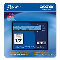 Brother TZe Laminated Removable Label Tapes, 0.47 in x 26.2 ft, Black on Blue