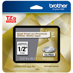 Brother TZe Premium Laminated Tape, 0.94 in x 26.2 ft, Gold on White