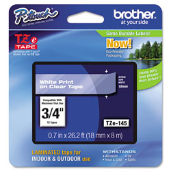 Brother TZe Standard Adhesive Laminated Labeling Tape, 0.7 in x 26.2 ft, White on Clear