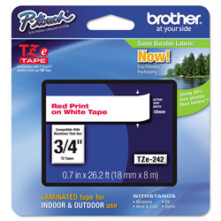 Brother TZe Standard Adhesive Laminated Labeling Tape, 0.7 in x 26.2 ft, Red on White