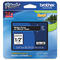 Brother TZe Standard Adhesive Laminated Labeling Tape, 0.47 in x 26.2 ft, White on Black