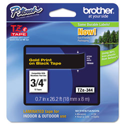 Brother TZe Standard Adhesive Laminated Labeling Tape, 0.7 in x 26.2 ft, Gold on Black