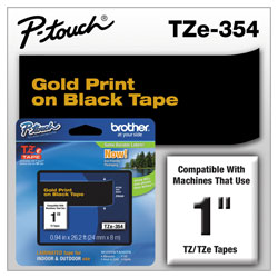 Brother TZe Standard Adhesive Laminated Labeling Tape, 0.94 in x 26.2 ft, Gold on Black