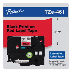 Brother TZe Standard Adhesive Laminated Labeling Tape, 1.4 in x 26.2 ft, Black on Red