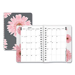 Brownline Pink Ribbon Essential Daily Appointment Book, Daisy Artwork, 8 x 5, Navy/Gray/Pink Cover, 12-Month (Jan to Dec): 2024