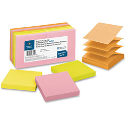 Business Source Adhesive Note Pads, Pop-up, 3" x 3", 100 Sh, Neon Assorted