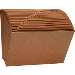 Business Source Accordion File, No Flap, 21 Pockets, A-Z, Letter, 12 inx10 in, Brown