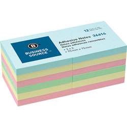 Business Source Repositionable Notes, 3" x 3", 12 PD Pack, Assorted