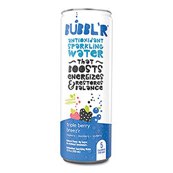 Bubbl'r Antioxidant Sparkling Water, Triple Berry Breez'r, 12 oz Can, 12 Cans/Carton