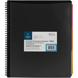 Business Source 1/3 Tab Cut Letter Organizer Folder - 8 1/2 in x 11 in - Spiral Fastener - 24 Pocket(s) - Black - 1 Each