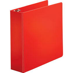 Business Source 35% Recycled Round Ring Binder, 3 in Capacity, Red