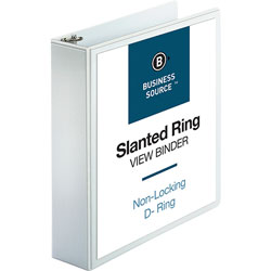 Business Source 39% Recycled D-Ring Presentation Binder, 2 in Capacity, White