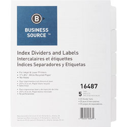 Business Source 5-Tab Indexed Sheet Dividers, White