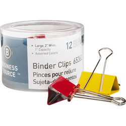 Business Source Binder Clips, 2"W, 1" Capacity, Assorted
