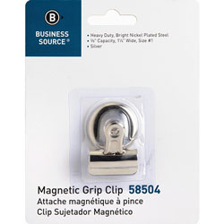 Business Source Bulldog Clip,Magnetic Back,Size 1,1-1/4 inW,3/8 in Cap.