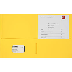 Business Source Double Pocket Portfolio, 8-1/2 in x 11-1/2 in, 125Shts, 25/BX, Yellow