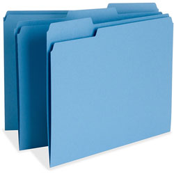 Business Source File Folder, 1-Ply, 1/3 Cut Assorted Tabs, Letter, Blue