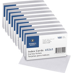 Business Source Index Cards, Ruled, 72 lb., 4 inx6 in, 1000/BX, White