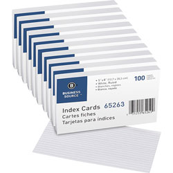 Business Source Index Cards, Ruled, 72 lb., 5 inx8 in, 1000/BX, White
