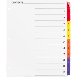 Business Source Index Dividers w/TOC Page, 1-12, 8-1/2 inx11 in, 12 Tabs/ST, Multi