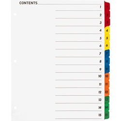 Business Source Index Dividers w/TOC Page, 1-15, 8-1/2 inx11 in, 15 Tabs/ST, Multi