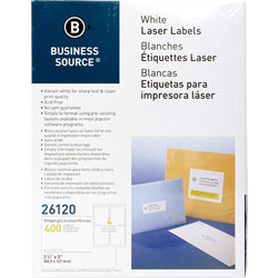 Business Source Labels, Mailing, Laser, 3-1/2" x 5", White
