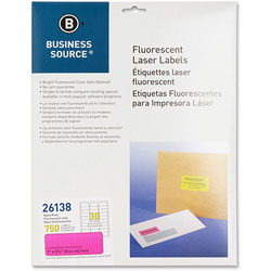 Business Source Laser Labels, Fluorescent, 1" x 2-5/8", Neon Pink