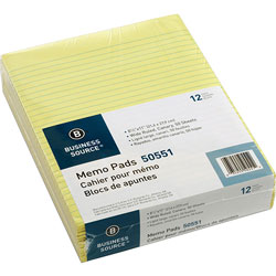 Business Source Memorandum Pads, 8-1/2 in x 11 in, Wide Ruled, 50 Sheets/PD, Canaray