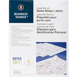 Business Source Name Badge, Laser, 2-1/3" x 3-3/8", White