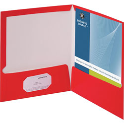 Business Source Report Covers With Business Card Holder, Red