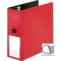 Business Source Slanted D-Ring Binder with Label Holder, 5 in, Red