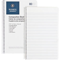 Business Source Spiral Wirebound Notebook, College Rule, 6 in x 9-1/2 in, 80 Sheets, WE