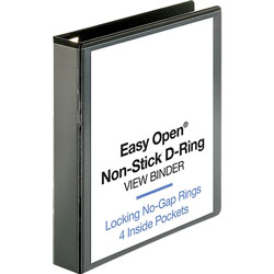 Business Source View Binder, Locking D-Ring, 1-1/2 in Capacity, Letter, Black