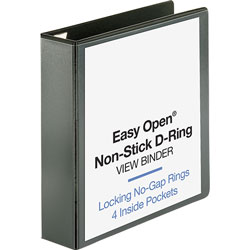 Business Source View Binder, Locking D-Ring, 2 in Capacity, Letter, Black