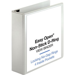 Business Source View Binder, Locking D-Ring, 3 in Capacity, Letter, White