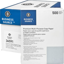 Business Source White Multipurpose Paper, 8 1/2 x 11 (Letter), 92 Bright, 20 lb, 500 Sheets Per Ream, Case of 10 Reams