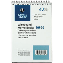 Business Source Wirebound Memo Book, End Spiral, 4 in x  in6, 40 Sheets, WE