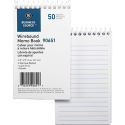 Business Source Wirebound Memo Book, End Spiral, 50 Sheets, 3 inx5 in, 12/Pack, White