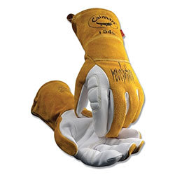 Caiman 1540 revolution® Premium Goat Grain Unlined Palm TIG/Multi-Task Welding Gloves, Cowhide Cuff, Small, Gold/Pearl White