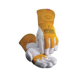 Caiman 1810 revolution® Cow Grain Unlined Palm 2-Layer Insulated Back MIG/Stick Welding Gloves, Large, Gold/White, Gauntlet Cuff
