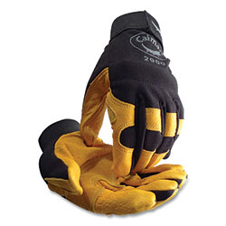 Caiman 2900 Pig Grain Palm and Knuckle Protection Mechanics Gloves, Large, Black/Yellow