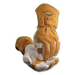 Caiman MIG/Multi-Task Cow Grain Welding Gloves, Large, White/Gold