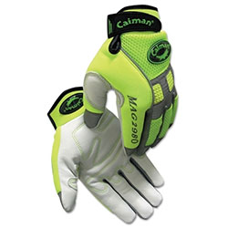 Caiman White Goat Grain Leather Multi-Activity Gloves, Medium, Hi-Viz Lime Green