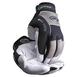 Caiman White Goat Grain Leather Palm Gloves, X-Large, White/Black/Gray