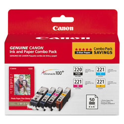 Canon 2945B011 (PGI-220; CLI-221) Ink/Paper Combo, Black/Cyan/Magenta/Yellow