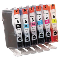 Canon 4705A018 (BCI-6) Ink, 370 Page-Yield, Assorted, 6/PK