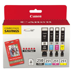 Canon 6497B004 (PGI-250; CLI-251) Ink/Paper Combo, Black/Cyan/Magenta/Yellow