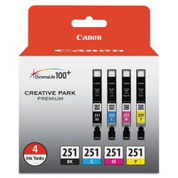 Canon 6513B004 (CLI-251) ChromaLife100+ Ink, Black/Cyan/Magenta/Yellow, 4/PK