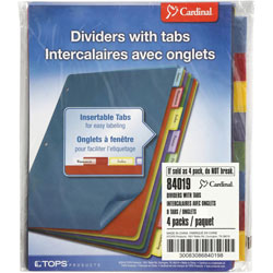 Cardinal Poly Index Dividers, 8-Tab, 11 x 8.5, Assorted, 4 Sets